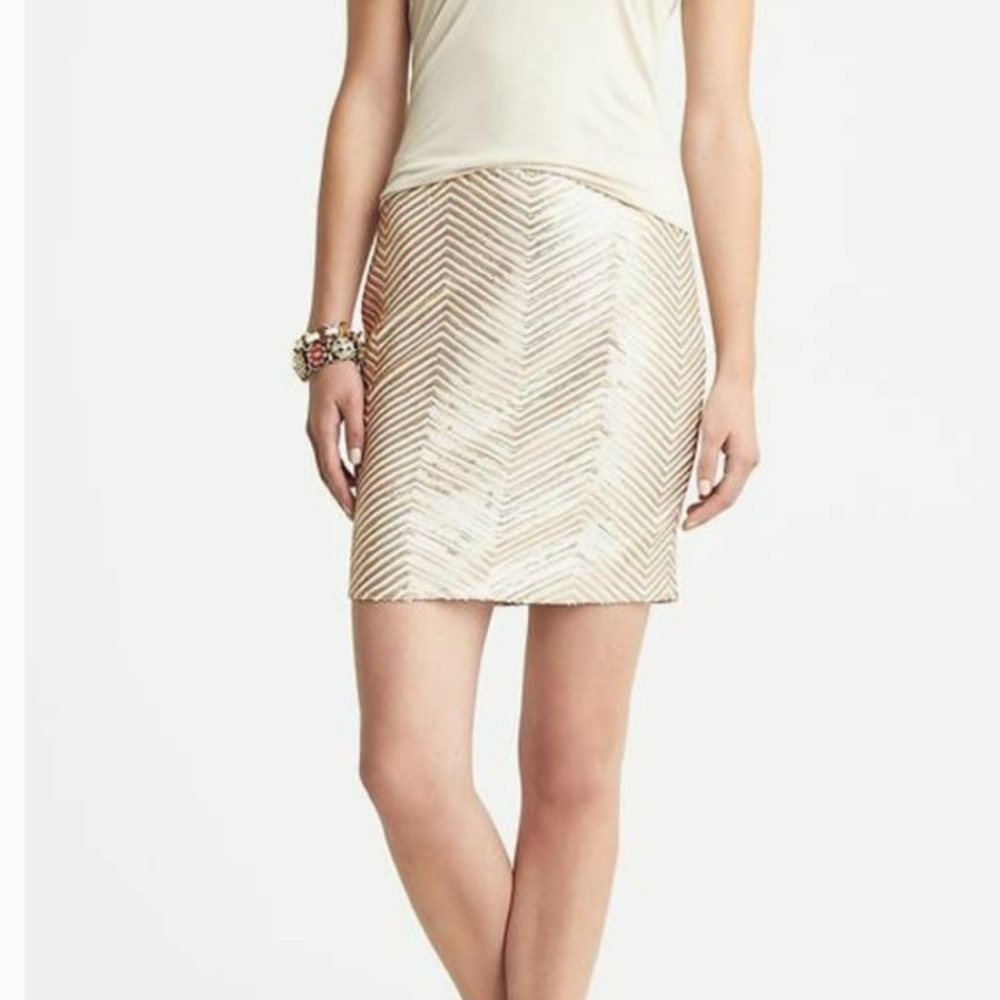 Banana Republic Chevron Gold & White Sequin Skirt